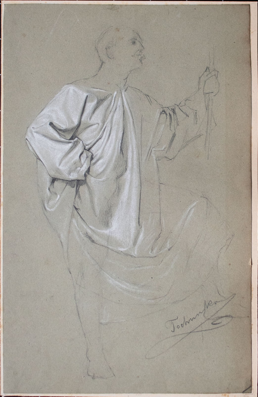 Robe study drawing white raised Josef Tschunko late 19th century signed