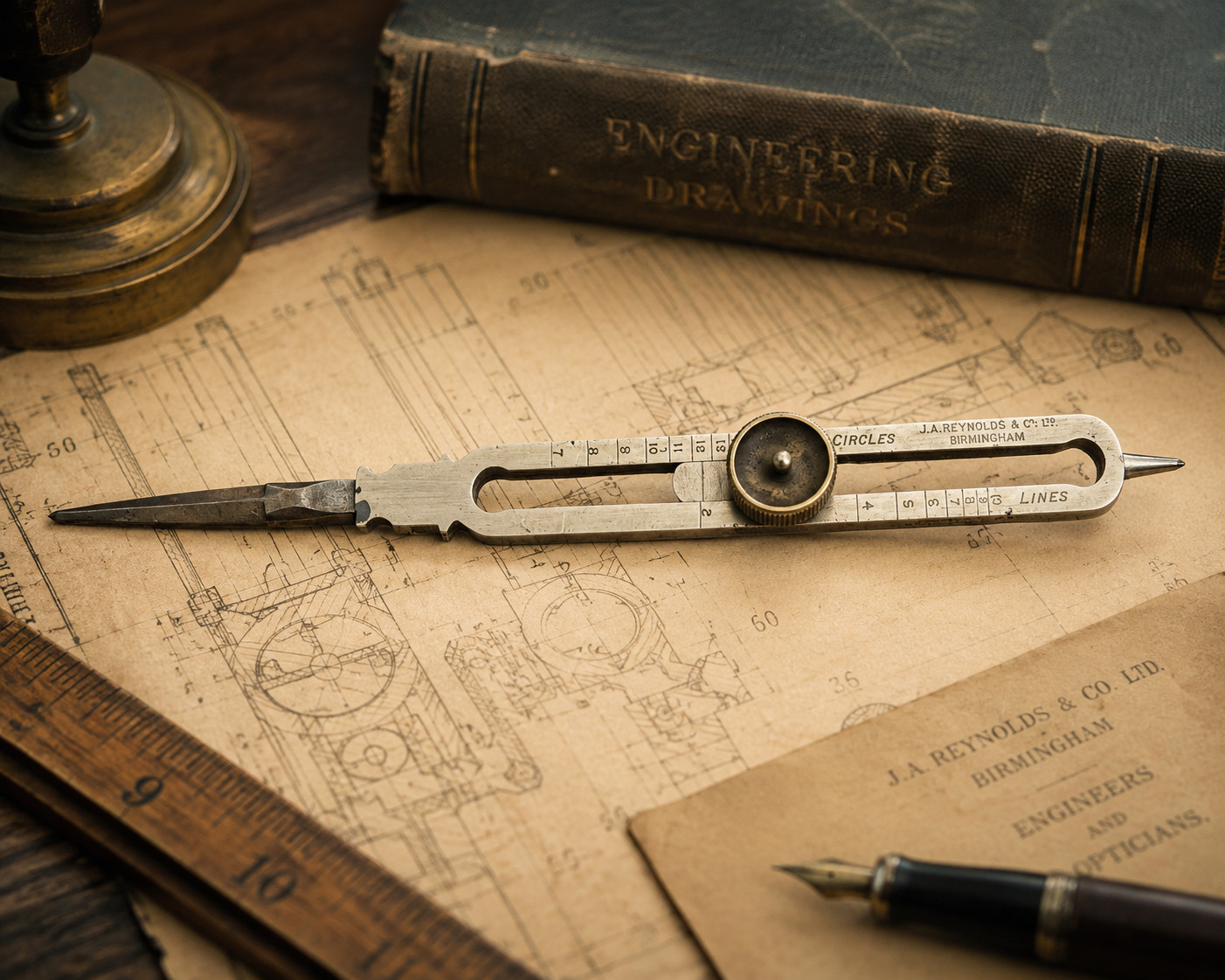 J.A. Reynolds Birmingham Proportional Divider Drafting Tool c.1890–1915