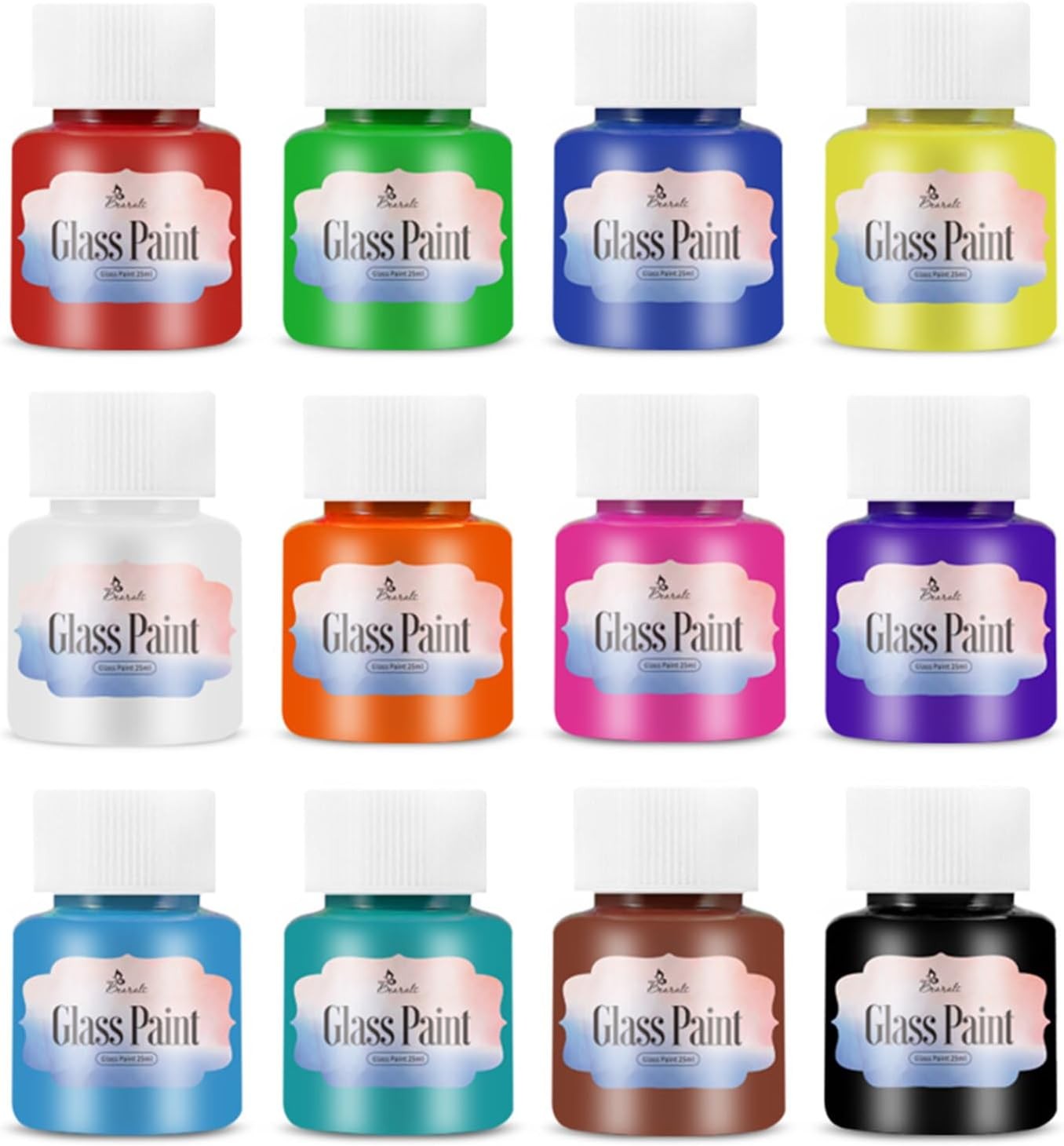 Bearals Glass Paint, Stained 0.85 Fl Oz (Pack of 12), multicolor