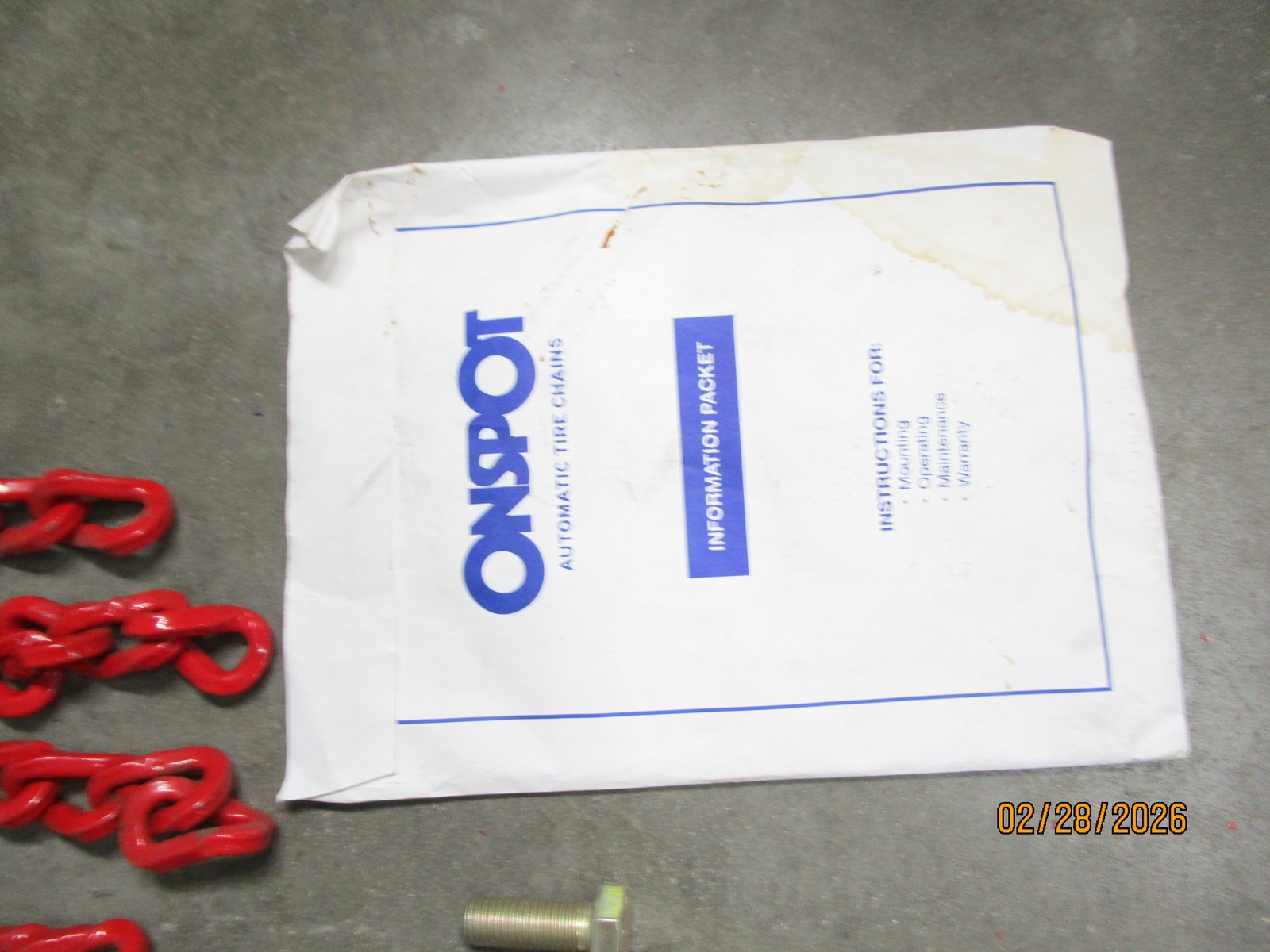 Onspot Auto Tire Chain Assembly New