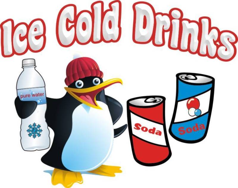 Ice Cold Drinks Water Cola Soda Concession Food Truck Decal 14"  Vinyl Sticker