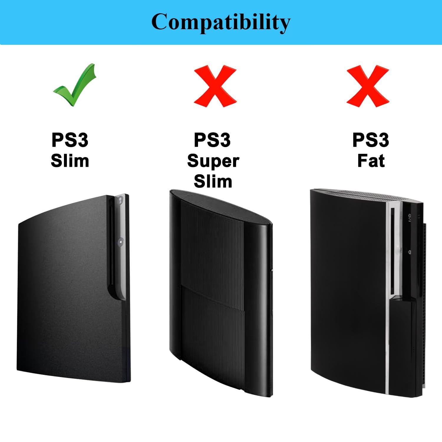 Skid-Proof Vertical Stand for PS3 Slim Console - Black, Secure & Space-Saving De