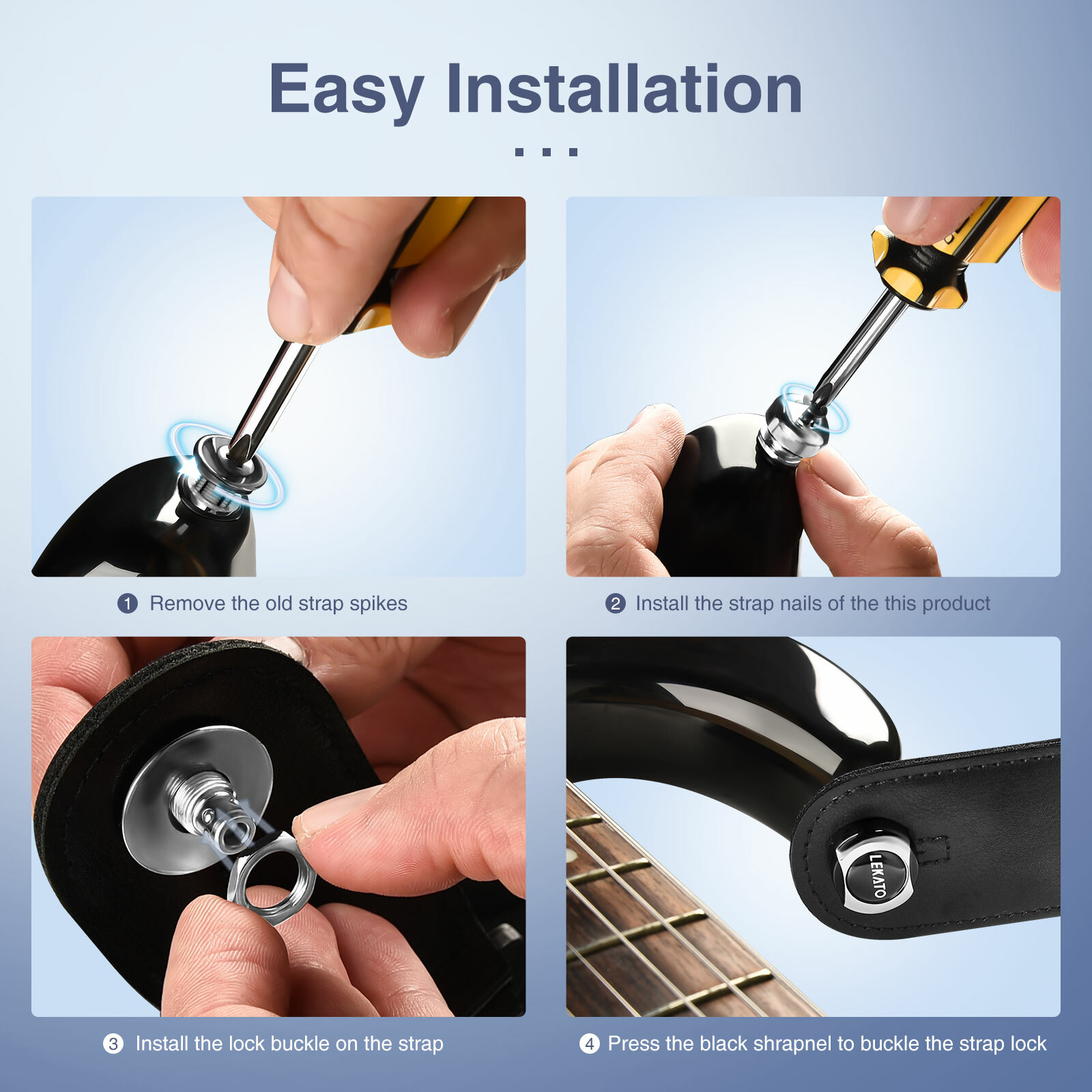LEKATO Guitar Strap Button Locks Quick Release Security Retainer Anti-Rust Metal