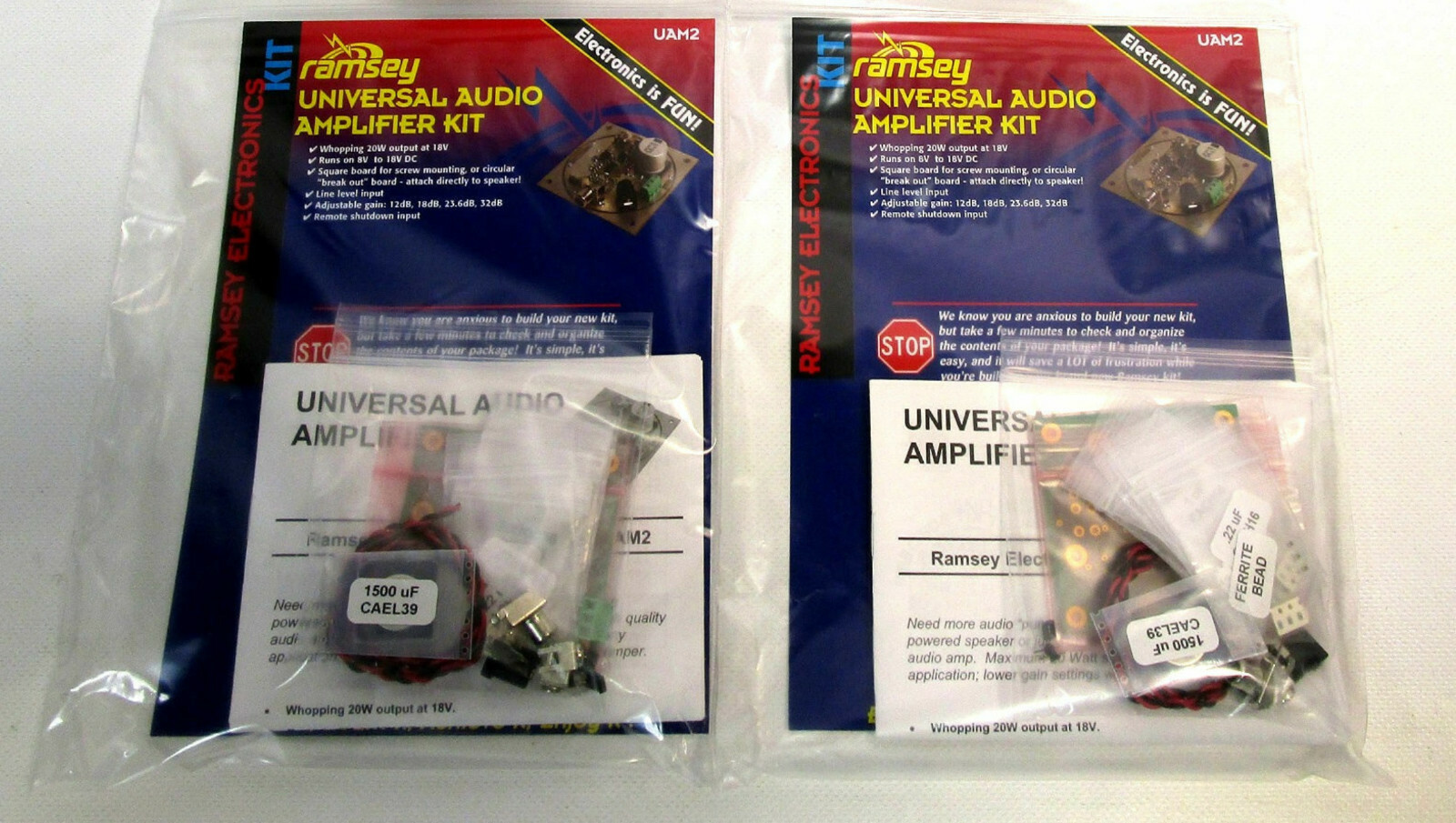 NEW Qty of 2, UAM2 UNIVERSAL 20 Watt AUDIO AMPLIFIER KIT. Electronics Teaching.