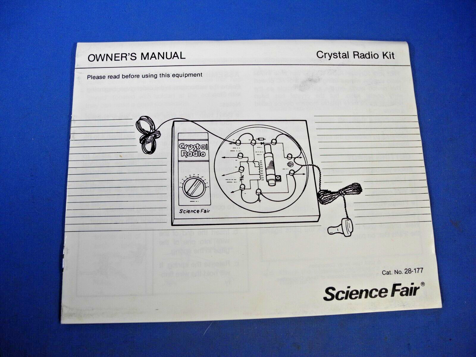 Vintage 1980s Radio Shack Crystal Radio Kit Owners Manual Cat No. 28-177