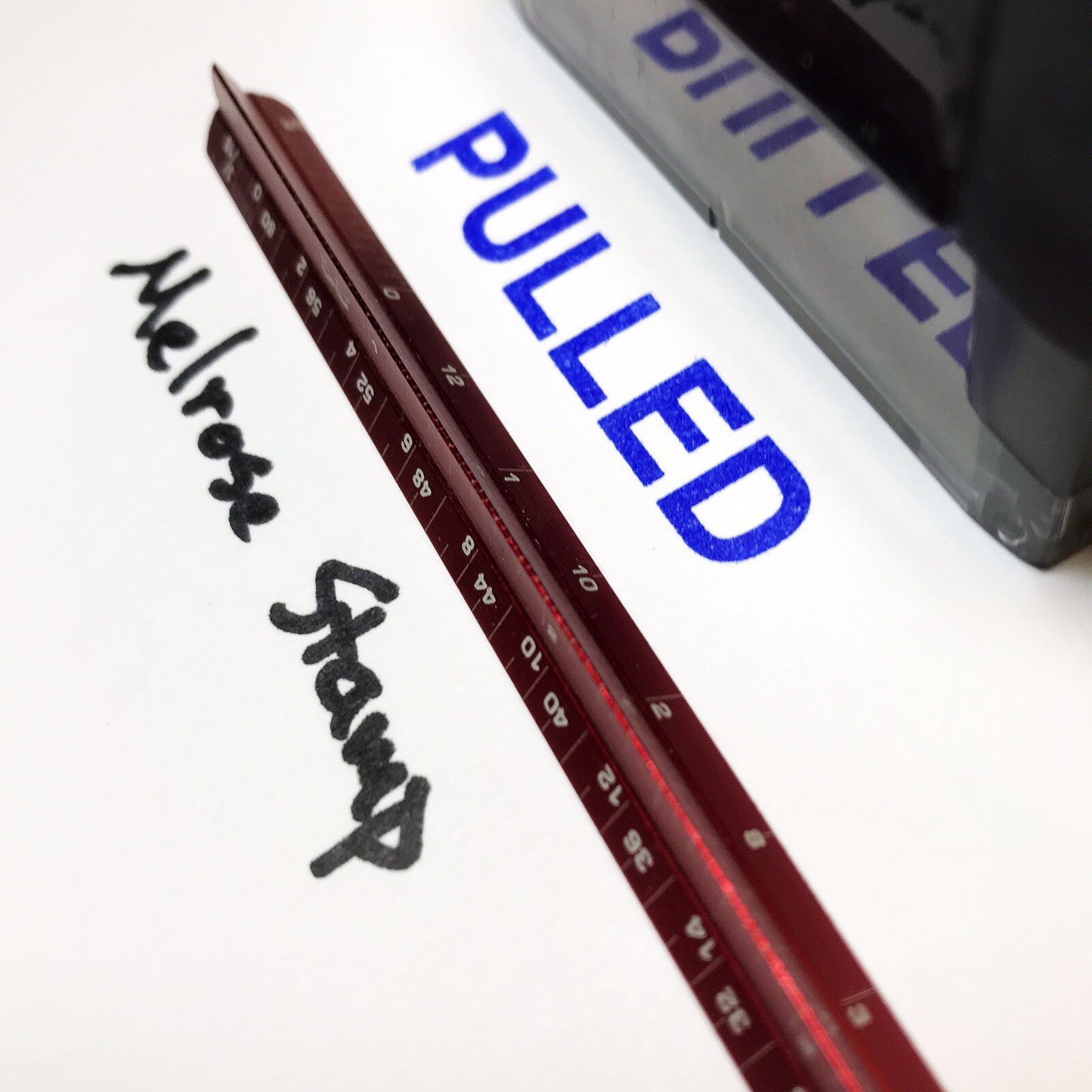 Pulled Rubber Stamp Blue Ink Self Inking Ideal 4913
