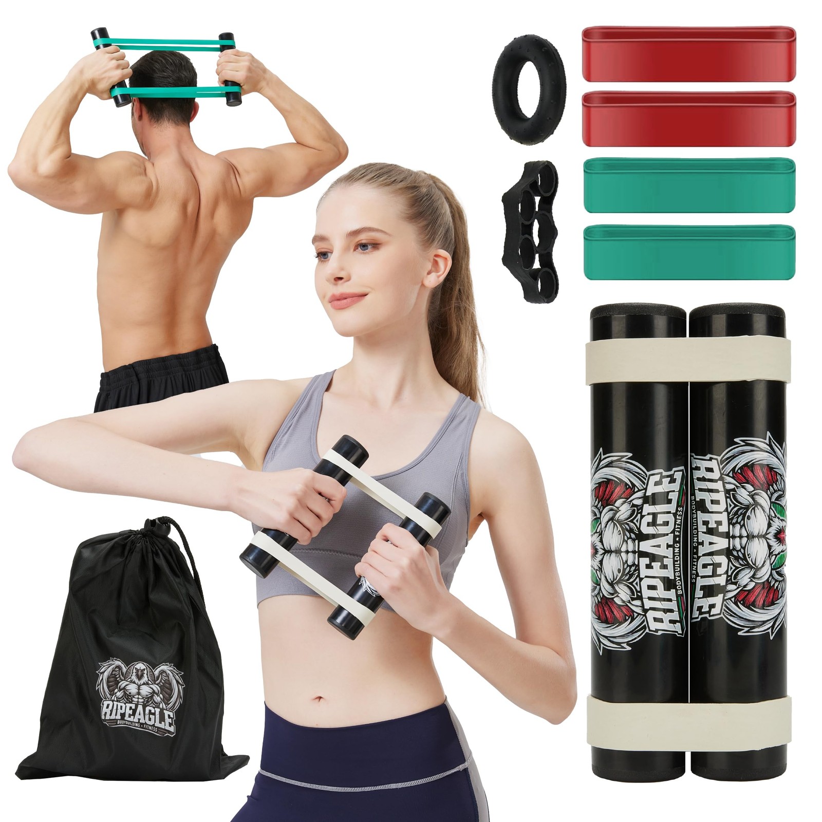 RIPEAGLE Rip Stick Workout Equipment - Adjustable Resistance Bands, Black