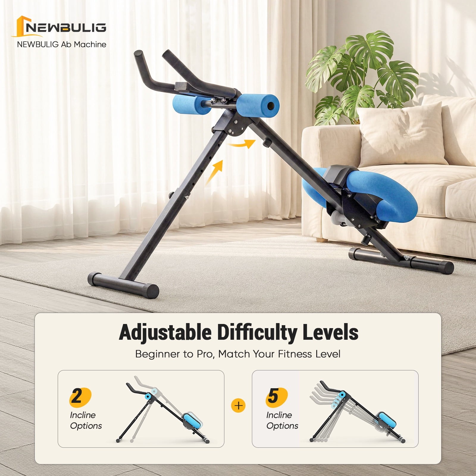 CONCETTTA Adjustable Ab Machine, Foldable Blue Home Gym Trainer