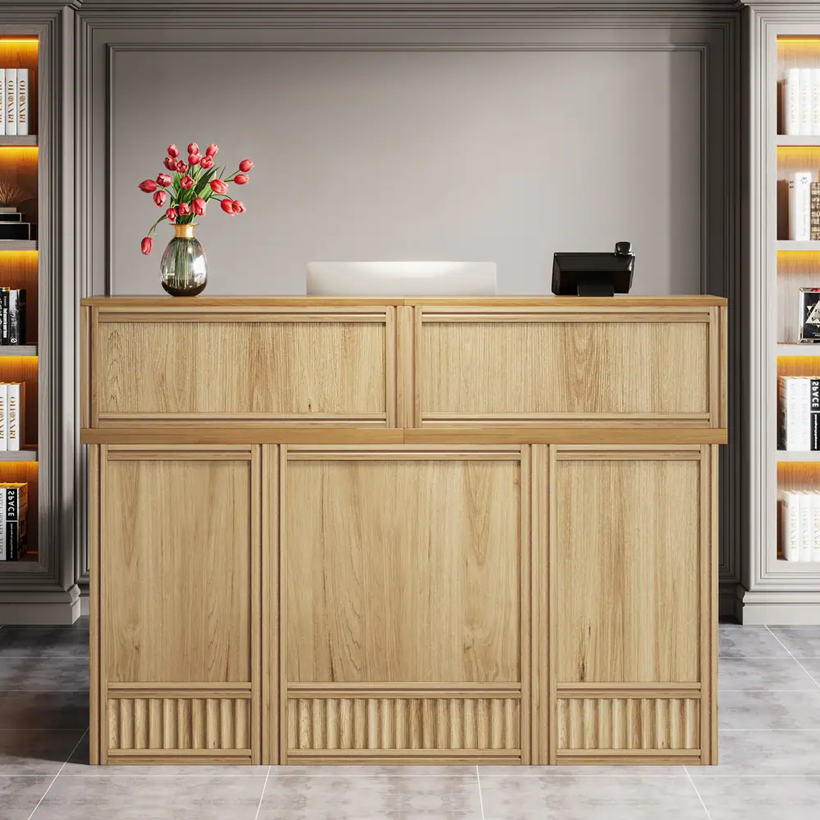 Modern Reception Desk Front Counter Receptionist Checkout Counter Oak Large