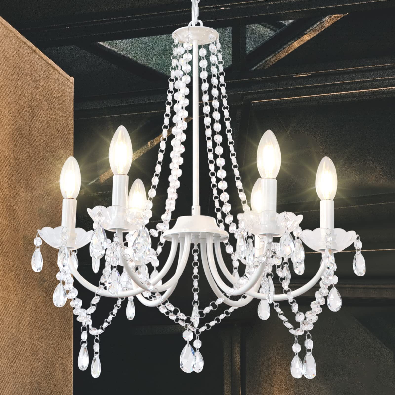Crystal Chandelier Shabby Chic French Country Pendant Light Fixture White Foyer