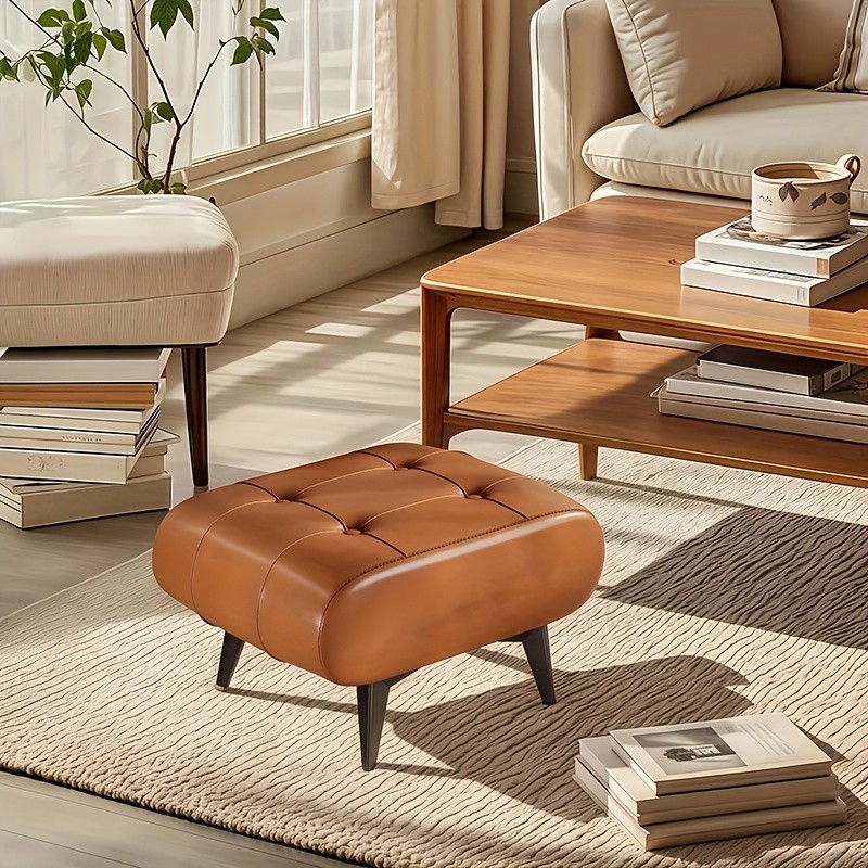 Home Living Room Low Stool Faux Leather Footrest