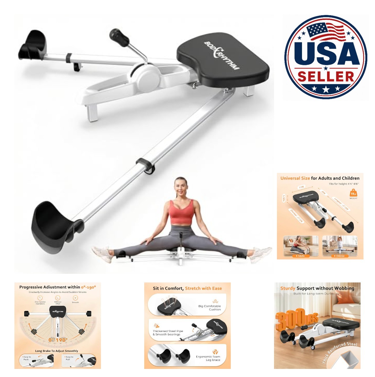 Leg Stretcher Split Machine 300 Lbs Capacity 180 Degree Adjustable 6 Hole Yoga
