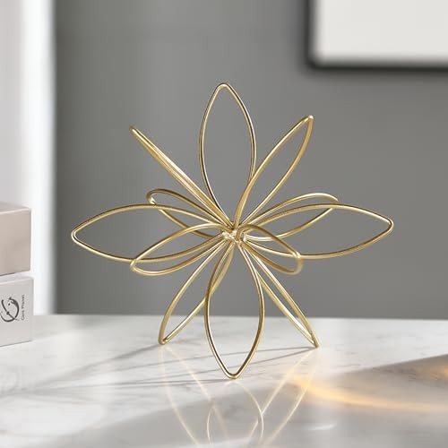 8" Gold Decorative Sphere, Metal Floral Tabletop Sculpture, Abstract Golden-8in