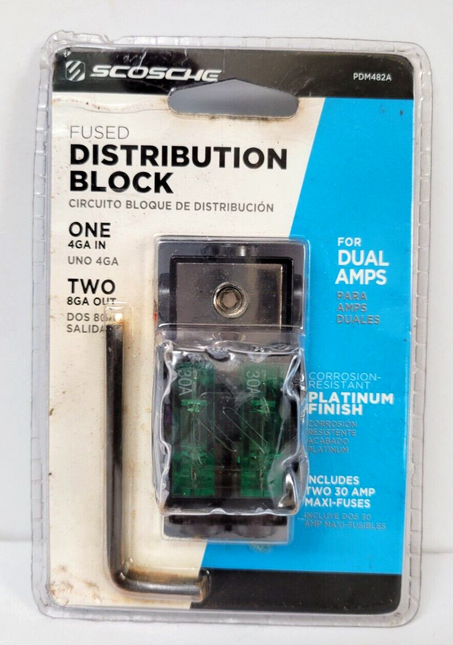 Scosche PDM482 Fused Distribution Block for Dual Amps, 2 Output, Platinum Finish