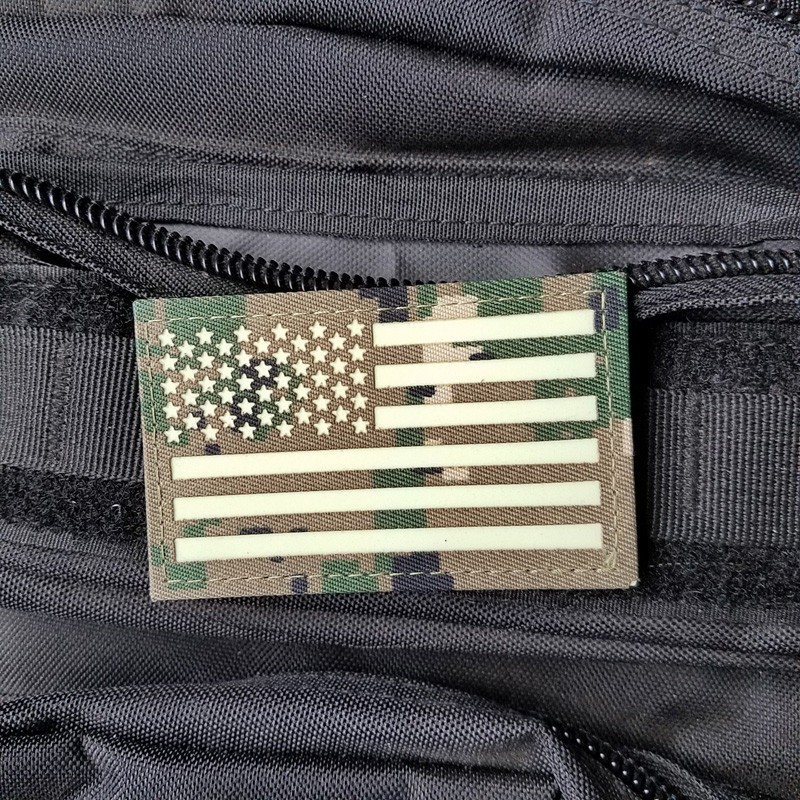 USA FLAG REFLECTIVE IR LEFT AMERICAN FLAG TACTICAL HOOK LOOP PATCH GLOW IN DARK