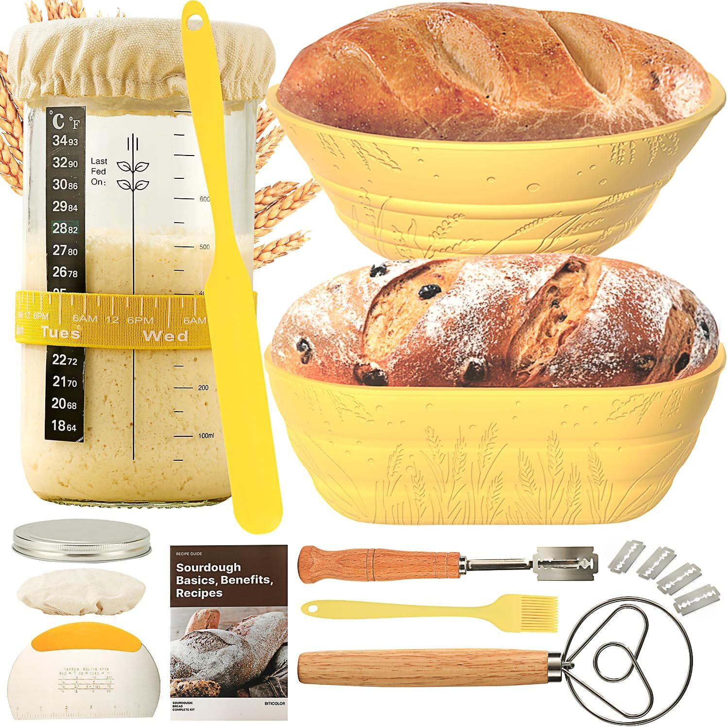 Sourdough Starter Kit 34 OZ with 2 Bread Proofing Baskets