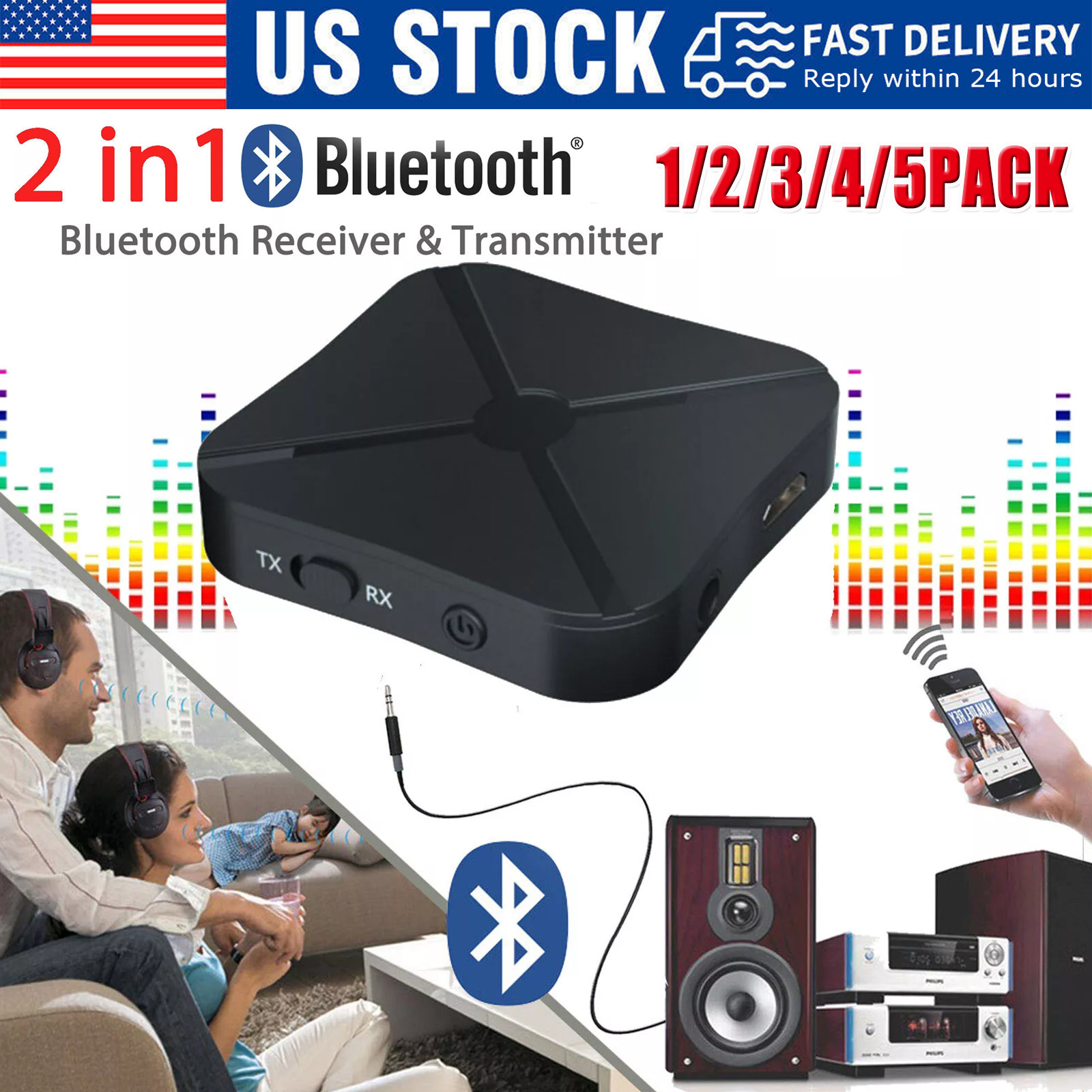 2in1 Bluetooth Transmitter Receiver Wireless Adapter TV Home Stereo A2DP Audio