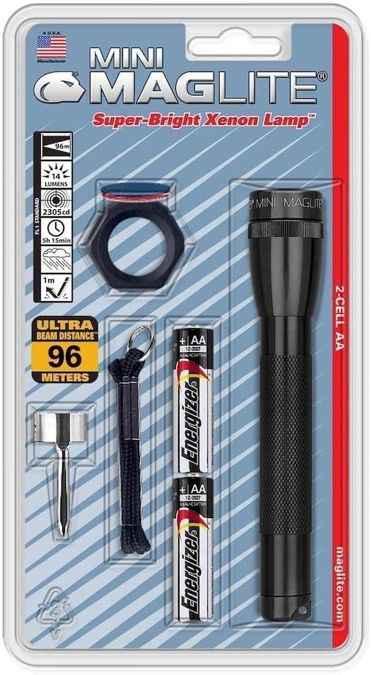 Maglite Mini Flashlight - Red/Blue/Clear Light Filters - Super Bright Xenon Bulb