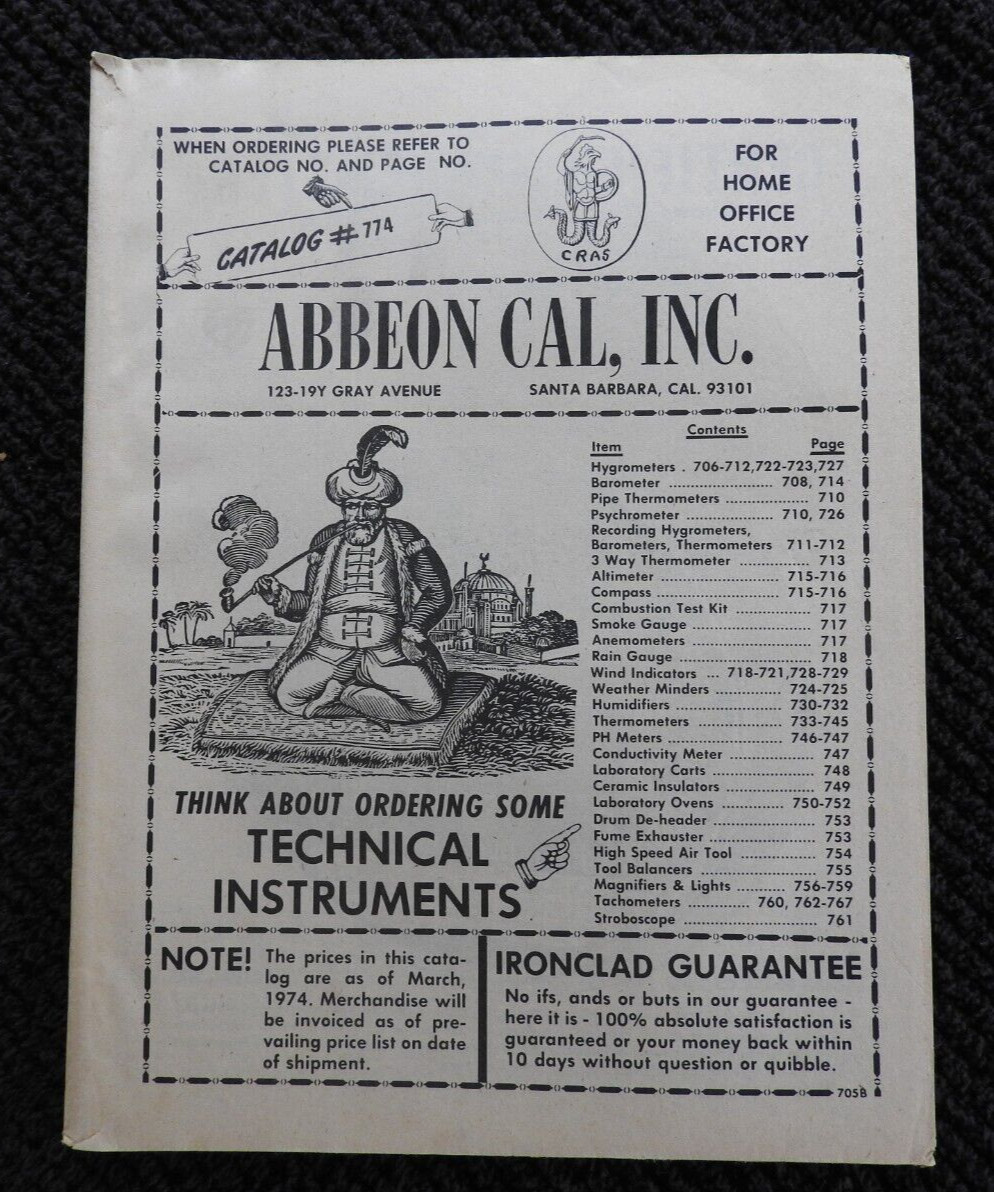 c1974 Abbeon Cal Gauges Instruments Engineering Catalog Santa Barbara Ventura CA
