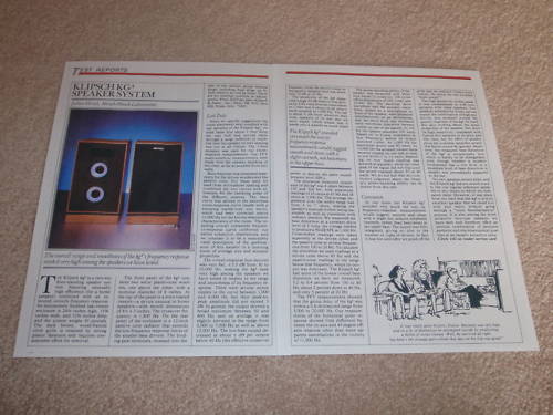 Klipsch KG4,KG 4 Speaker Review,1985,2 pgs, Full Test