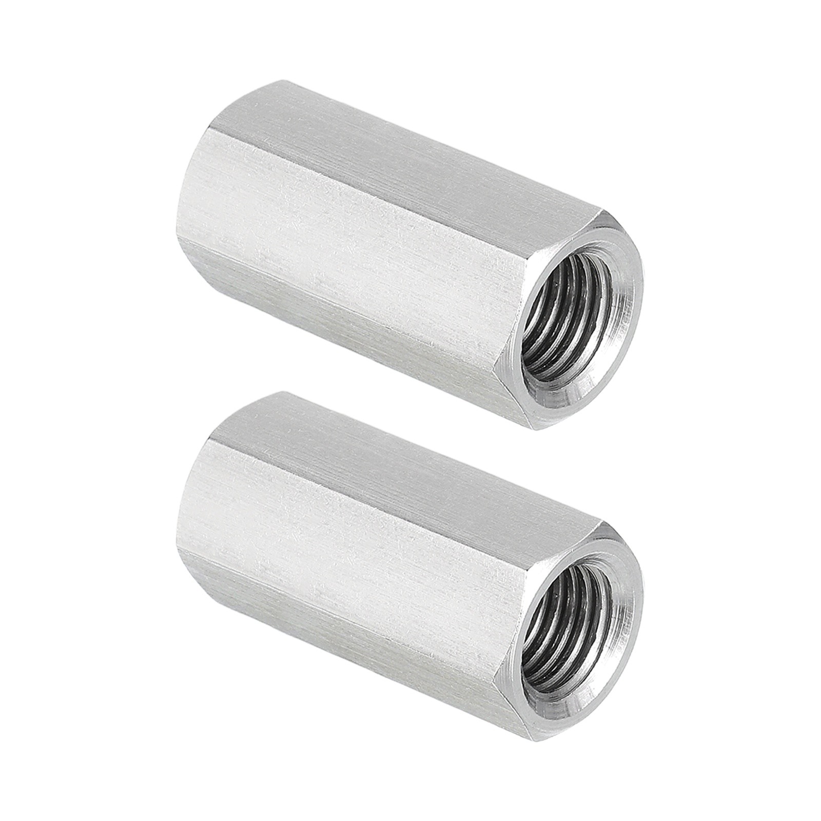 2Pcs M10 x 1.25-Pitch 30mm Length 304 Stainless Steel Hex Coupling Nut Connector