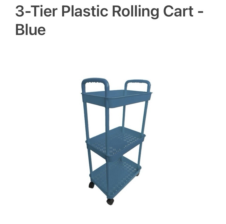 3 Tier Rolling Cart W/360 Degree Spinning Wheels New Blue Assembly Required