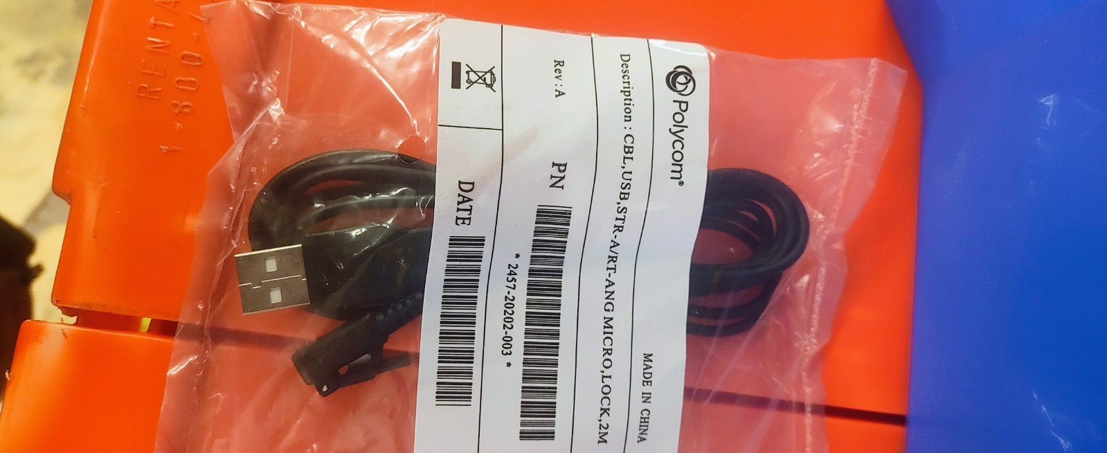 New Polycom 2457-20202-003 CBL,USB,STR-A/RT-ANG Micro, Lock, 2M