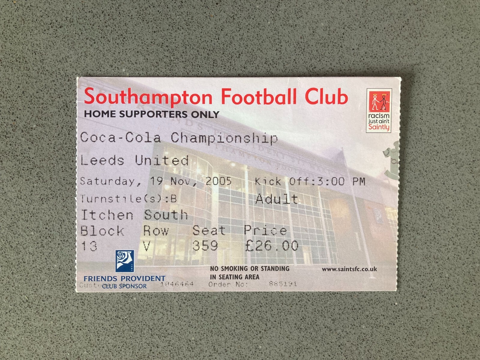 Southampton v Leeds United 2005-06 Match Ticket