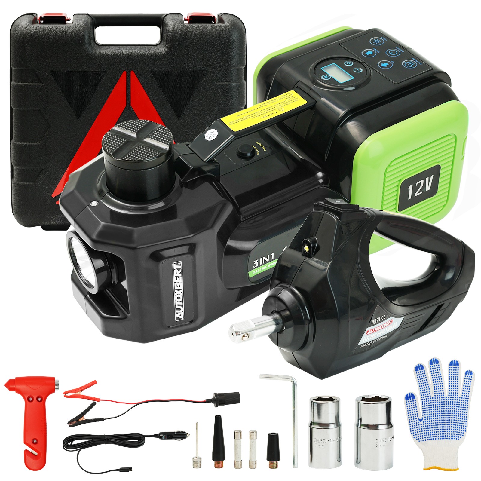 5Ton Car Electric Hydraulic Floor Jack Tire Inflator Pump Impact Wrench Tool US