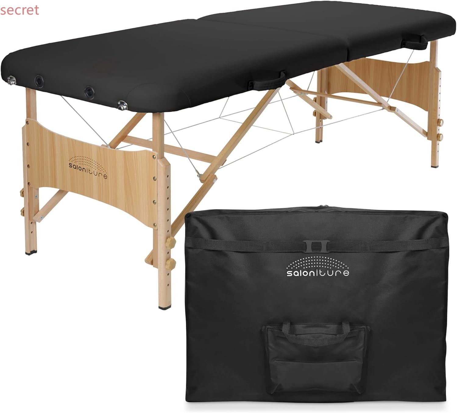 Saloniture Basic Portable Folding Massage Table - Black, 117-BLK