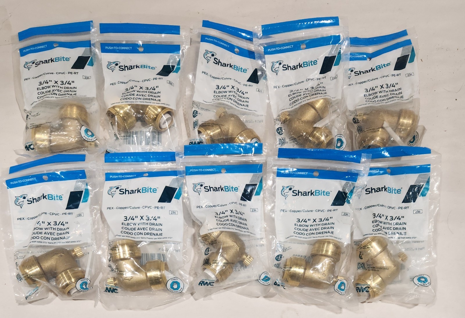 SharkBite 3/4-in Push-to-Connect 90-Degree Elbow with Drain (lot of 10) U5256LFA