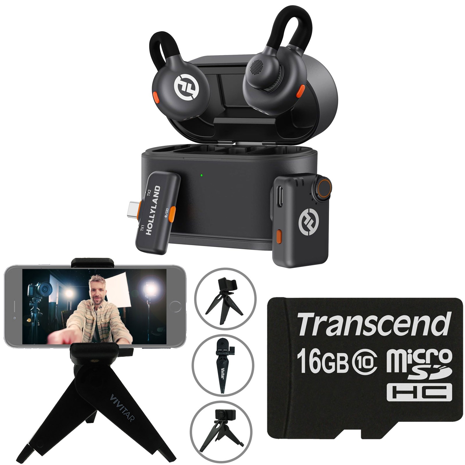 Hollyland LARK M2S Mini Combo Wireless Microphone System, Universal Video Bundle