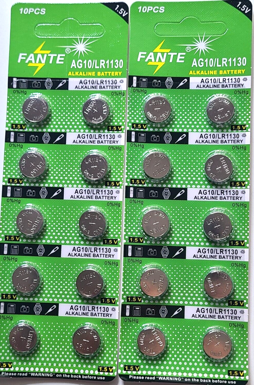 20 PK LR1130 1.5V ALKALINE BATT. (EXP. 12/27) AG10 LR54 FREE SHIP & TRAK