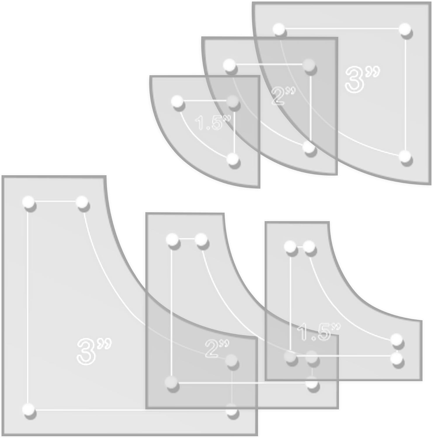 Drunkards Path Quilting Acrylic Template Set, 3", 2", 1.5" with 1/4" Seam Allowa