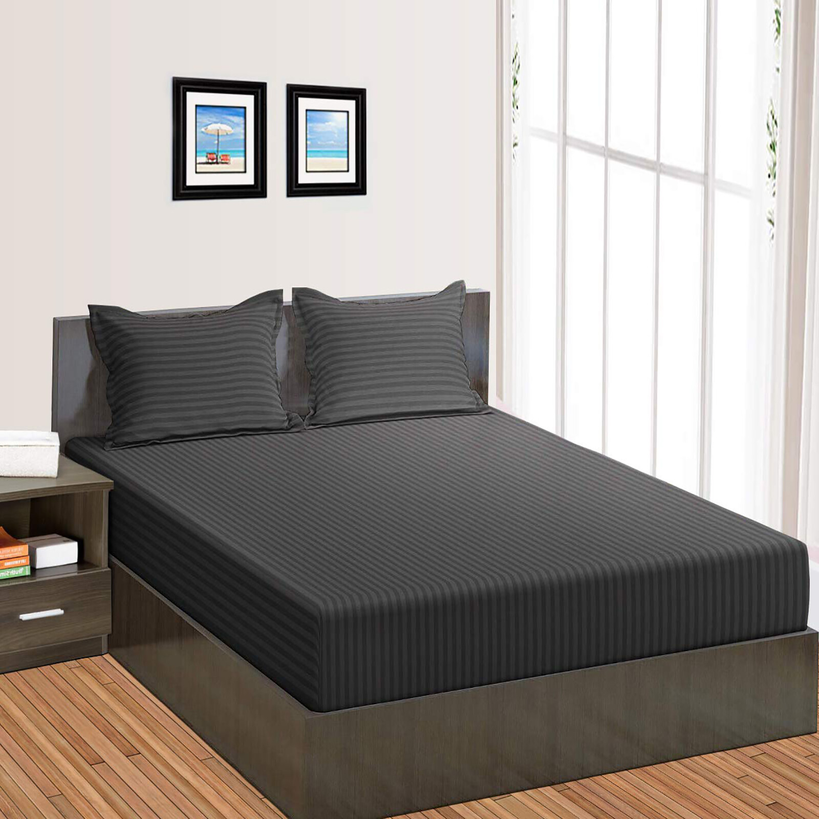 Extra Deep Pocket 6 PCs Sheet Set 1000 Count 100% Cotton Gray Stripe