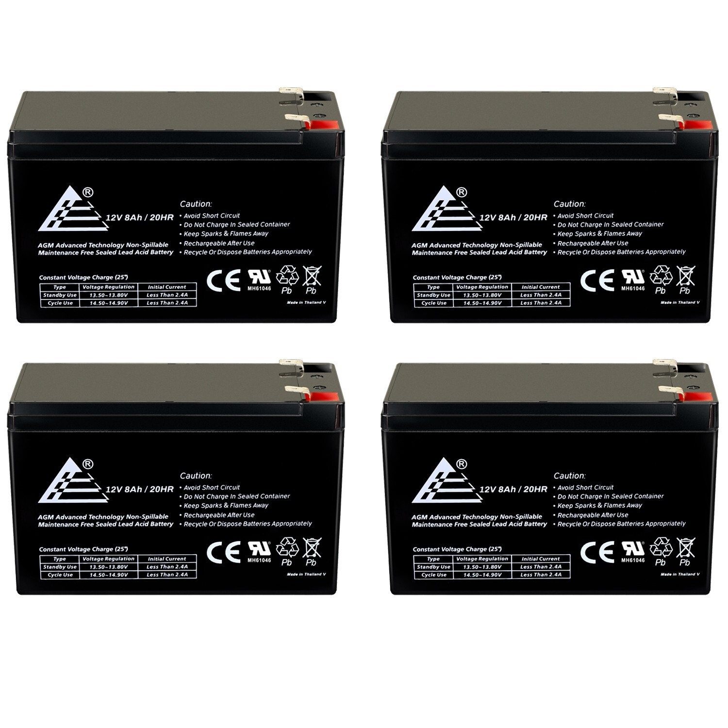 4 Pack: 12V 8Ah Rechargeable Replacement Battery for APC RBC2