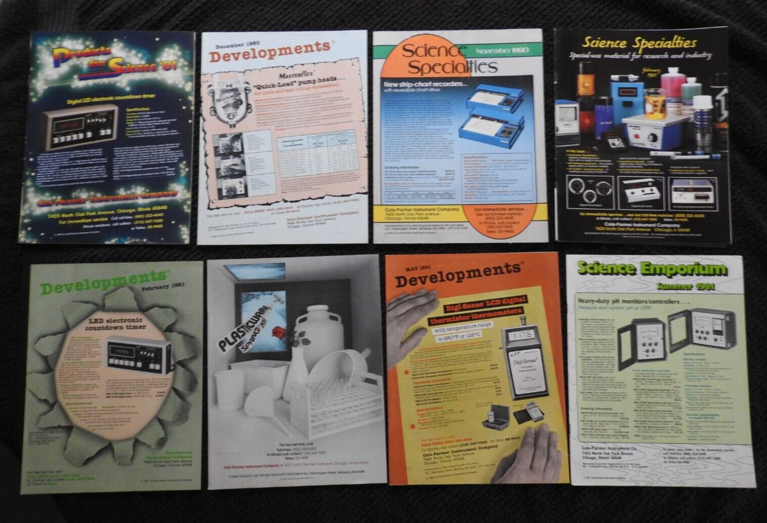 (8) 1981 Cole-Parmer Instrument Company Industry Engineering Catalogs Chicago IL