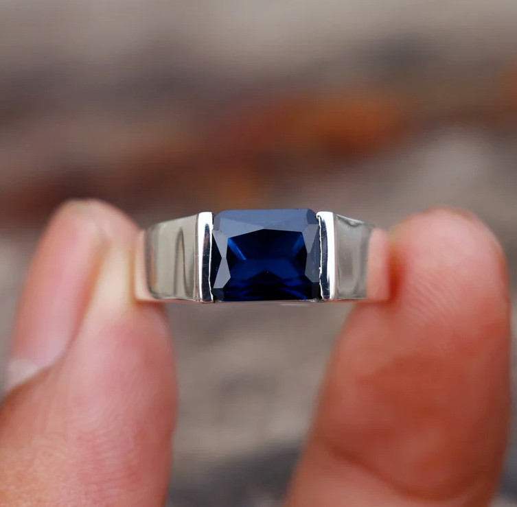 Blue sapphire Ring Wedding Anniversary Engagement Ring Gift 925 Solid Silver