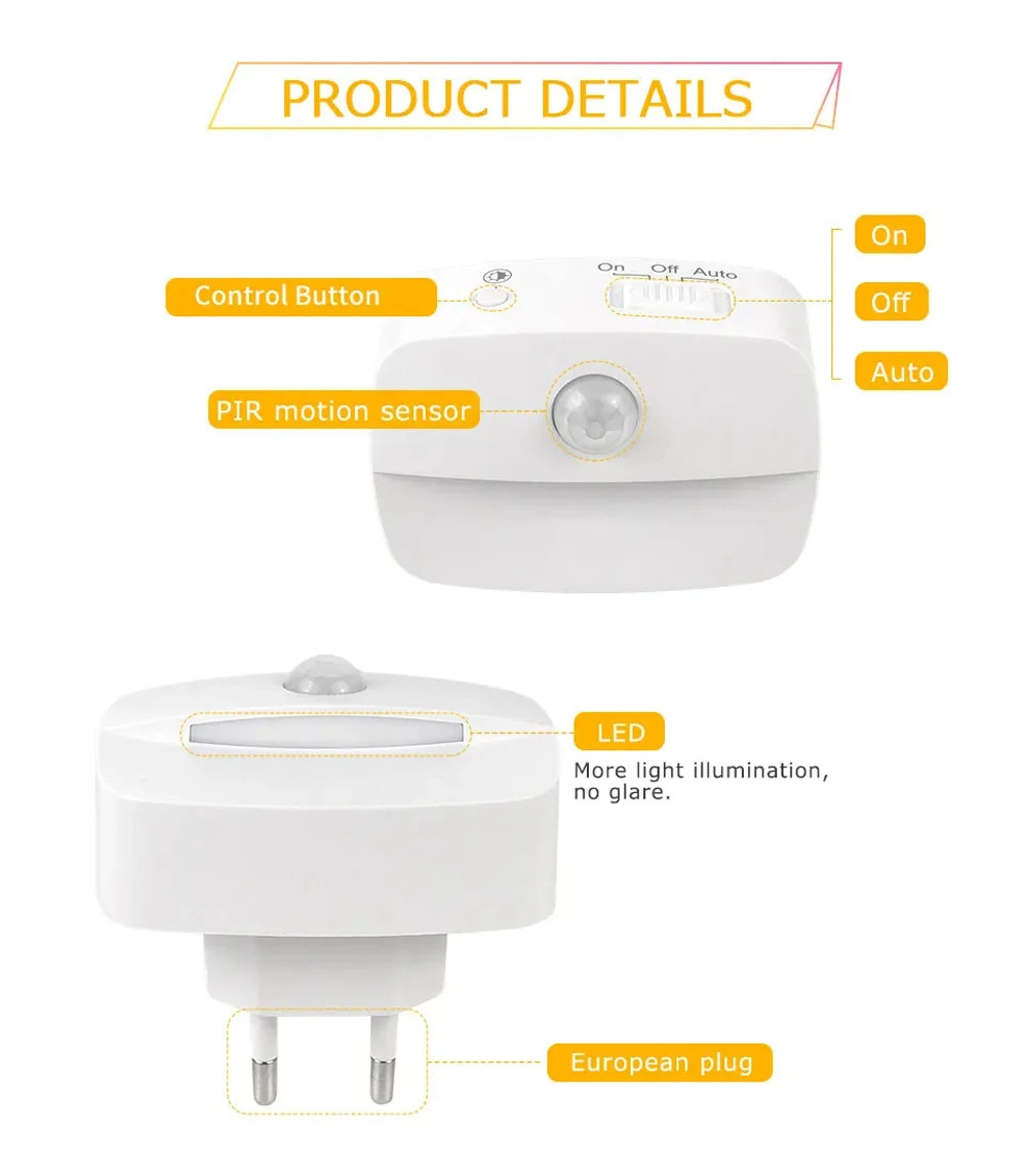 LED Night Light EU Plug In Smart Motion Sensor Light 220V Wall Lamp for Home...