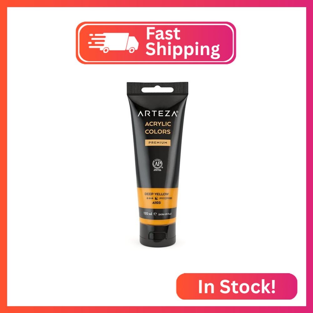 ARTEZA Acrylic Paint Deep Yellow Color (120 ml Pouch, Tube), Rich Pigment, Non F