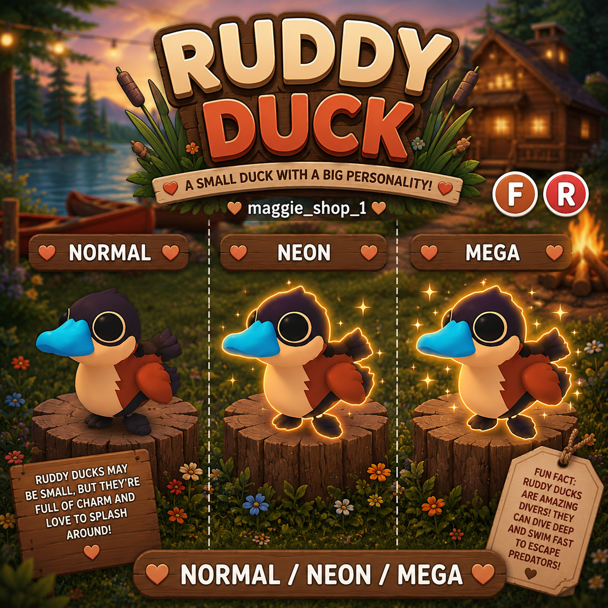Ruddy Duck FR Normal/Neon /Mega ✨ Adopt From Me Today ✨ Top Picks