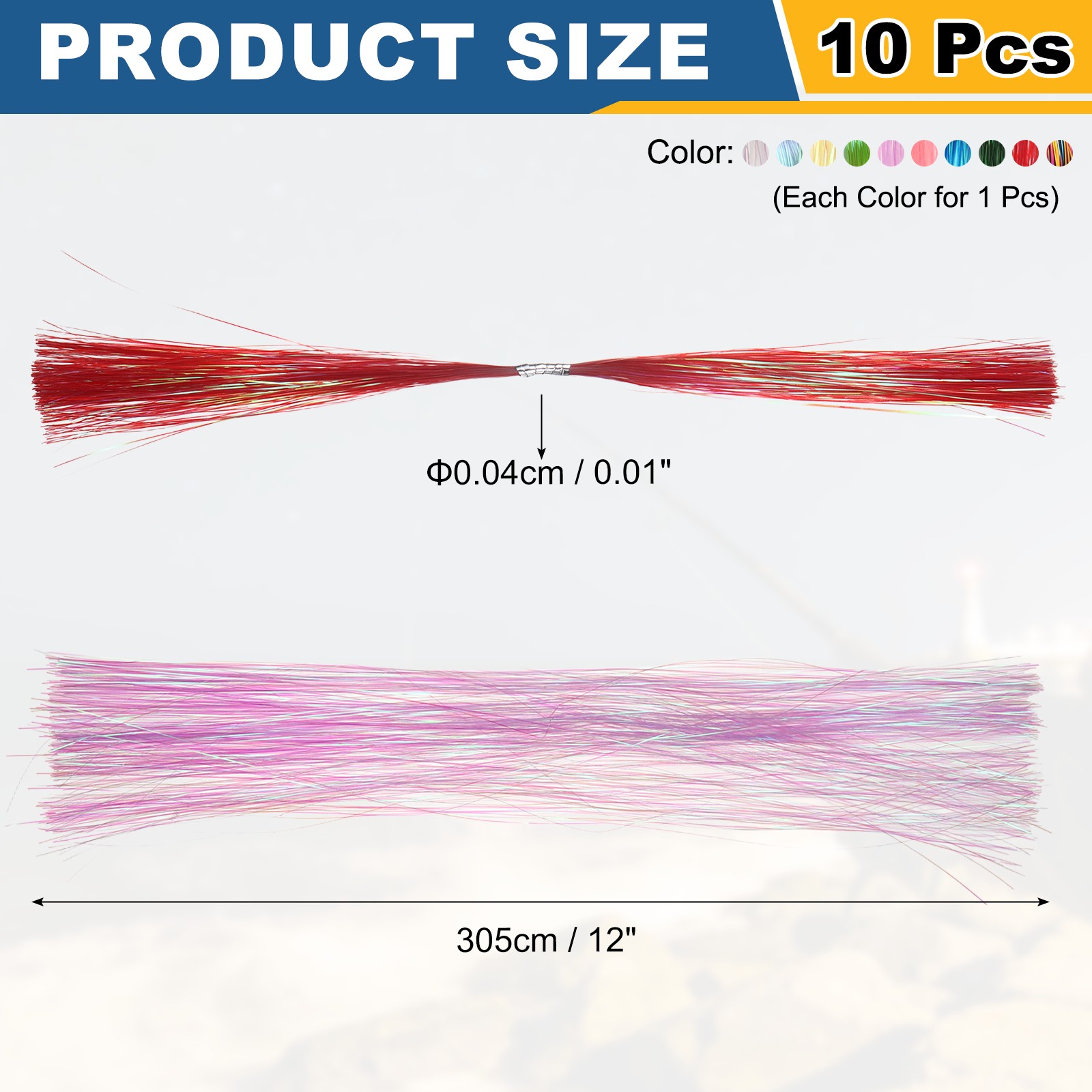 Fly Tying Materials, Crystal Flash 10 Pcs & 12 Inch & Mix & PE