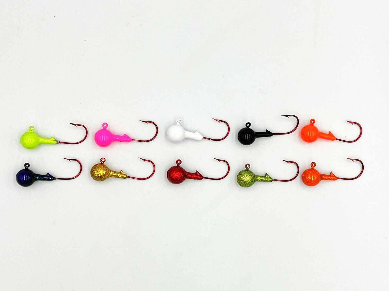 11 pk 1/4 oz Painted Round Head Crappie Fishing Jigs Red Aberdeen Hooks