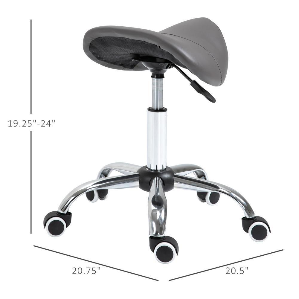 Rolling Saddle Stool PU Leather Hydraulic Swivel SpaStool Height Adjustable Grey