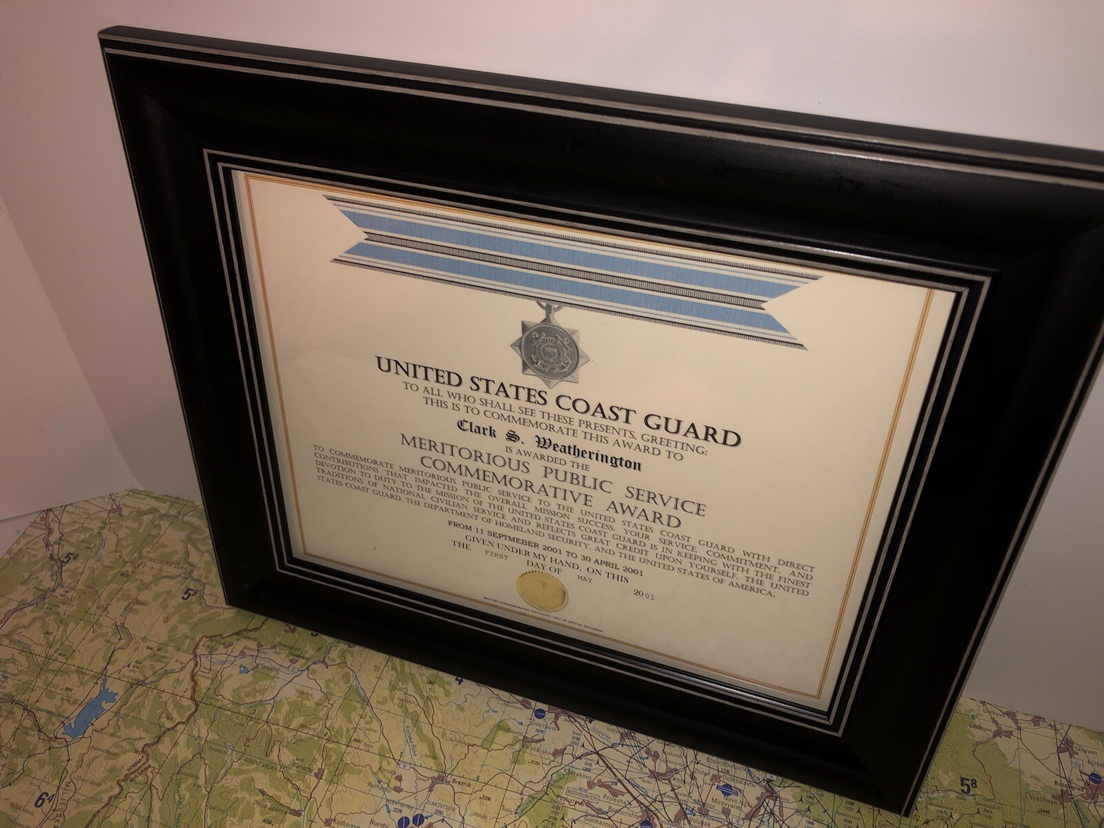 USCG MERITORIOUS PUBLIC SERVICE COMMEMORATIVE AWARD CERTIFICATE Type-1