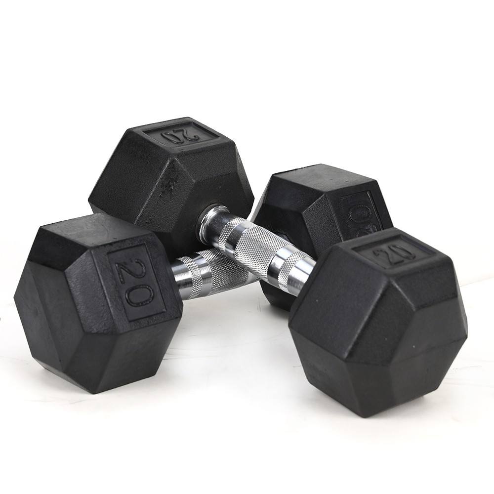 20 lb Rubber Coated Cast Iron Hex Dumbbell 2-Piece Set