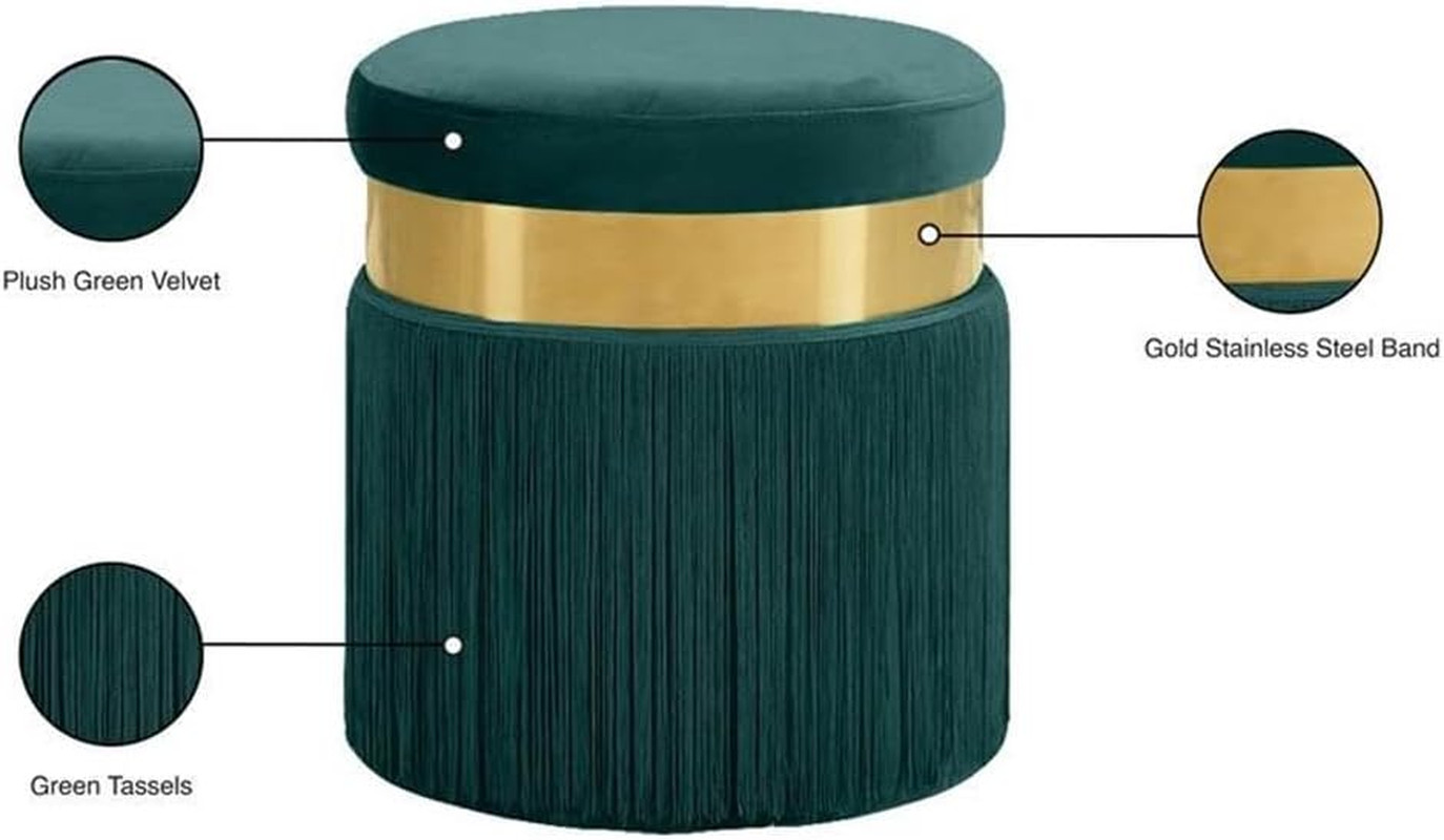 Yasmine Green Velvet Ottoman with Gold Band - Chic 15.5" Square Stool