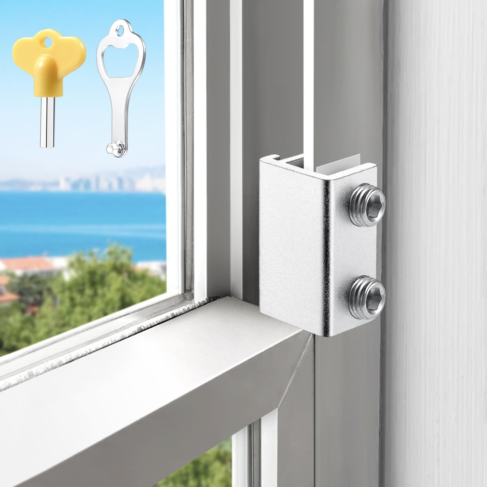 HYIEOU Sliding Window Locks (2 Sets), Secure Lock with Key, Silver
