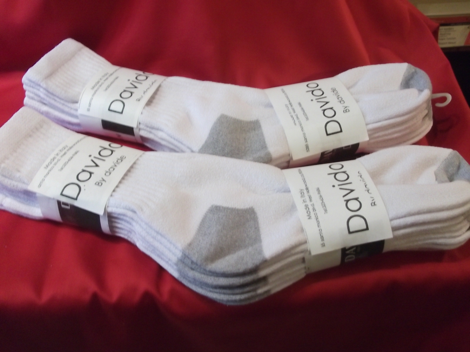 Davido Mens socks crew 100% cotton made in Italy white / gray 6 pairs size 9-11
