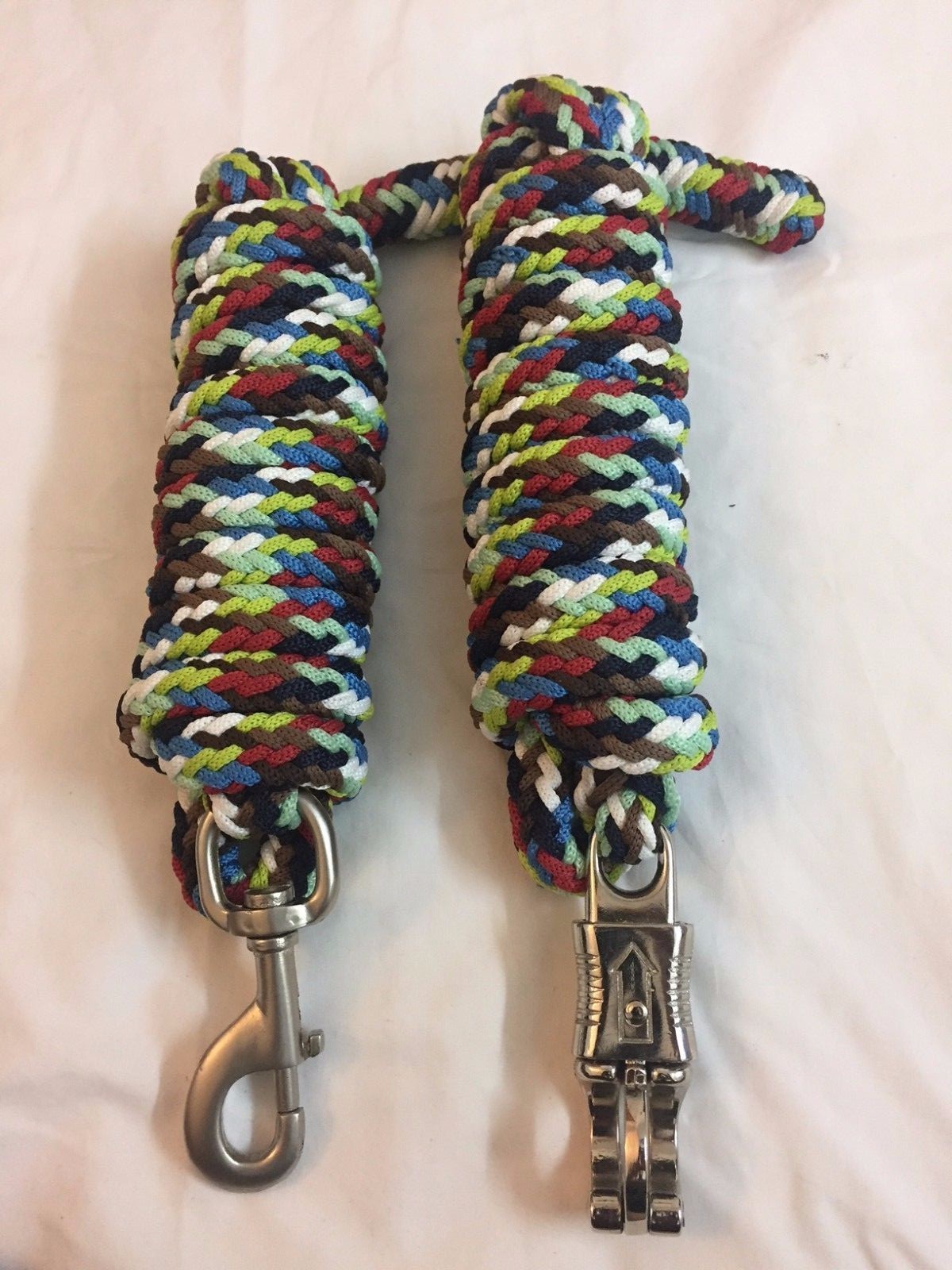 Western Set of 2 Nylon Braided and Knotted Horse Leads with Steel Snaps